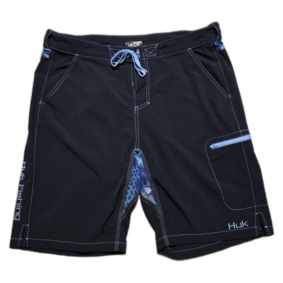 Huk Kryptek Trim Fishing Shorts Boardshorts Mens XL 38 Black Swim Trunks - Picture 1 of 16